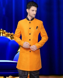 Mango Yellow Handloom Silk Plain Kurta Pajama
