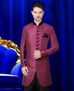 Deep Wine Jute Plain Kurta Pajama