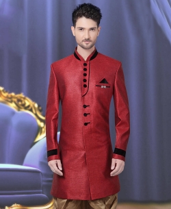 Maroon Jute Plain Kurta Pajama