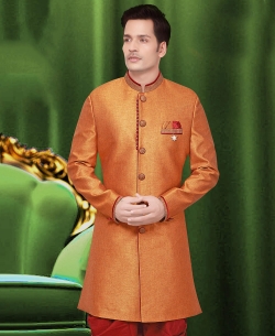 Chandan Yellow Jute Plain Kurta Pajama