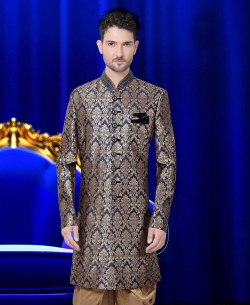 Navy Blue  Banarasi Brocard Printed Kurta Pajama