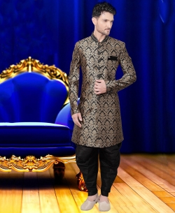 Black Banarasi Brocard Printed Kurta Pajama
