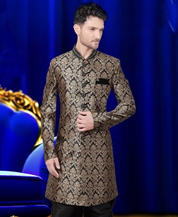 Black Banarasi Brocard Printed Kurta Pajama