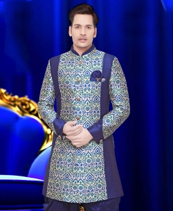 Sea Green Jacquard Silk Printed Kurta Pajama