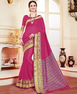 Fuscia Cotton Silk  Embroidery Traditional Sarees