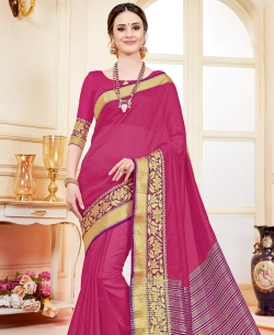 Fuscia Cotton Silk  Embroidery Traditional Sarees