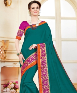 Peacock Green Cotton Silk  Embroidery Traditional Sarees