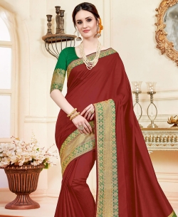 Dark Maroon Cotton Silk  Embroidery Traditional Sarees