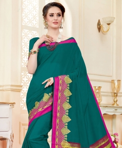 Peacock Green Cotton Silk  Embroidery Traditional Sarees