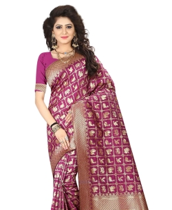 Magenta Jacquard Ary Silk Weaving Work Traditional Sarees
