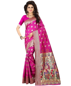 Pink Jacquard Ary Silk Weaving Work Traditional Sarees