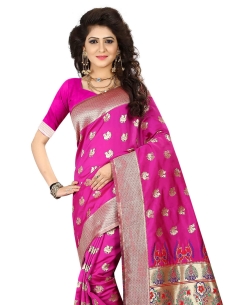 Pink Jacquard Ary Silk Weaving Work Traditional Sarees