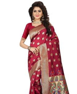 Maroon Jacquard Ary Silk Weaving Work Traditional Sarees