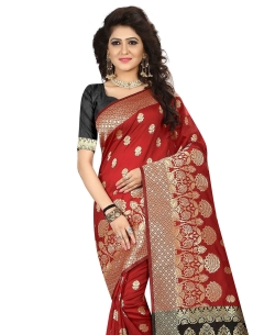 Red Jacquard Ary Silk Weaving Work Traditional Sarees