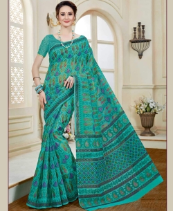 Green Cotton Printed Cotton Sarees