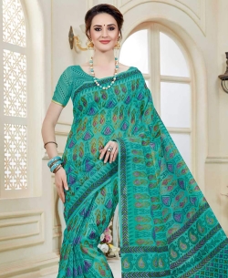 Green Cotton Printed Cotton Sarees