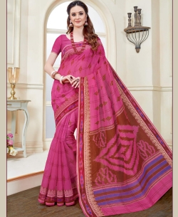 Pink Cotton Printed Cotton Sarees