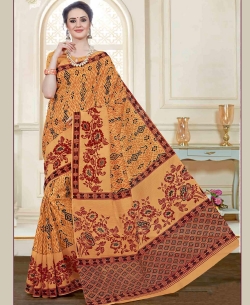 Orange Cotton Printed Cotton Sarees