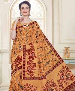 Orange Cotton Printed Cotton Sarees