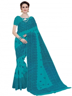 Blue Cotton Printed Cotton Sarees