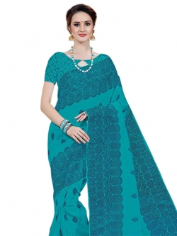 Blue Cotton Printed Cotton Sarees
