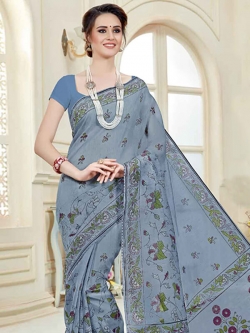Grey Cotton Printed Cotton Sarees