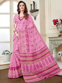Pink Cotton Printed Cotton Sarees