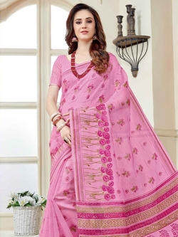 Pink Cotton Printed Cotton Sarees