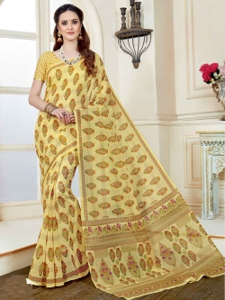 Yellow Cotton Printed Cotton Sarees