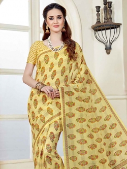 Yellow Cotton Printed Cotton Sarees