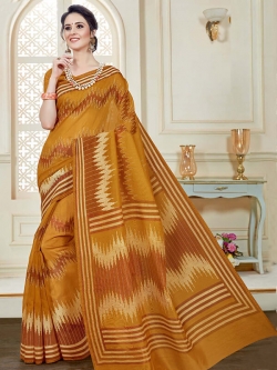 Yellow Cotton Printed Cotton Sarees