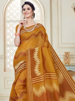 Yellow Cotton Printed Cotton Sarees