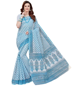 Blue Cotton Printed Cotton Sarees