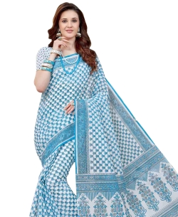 Blue Cotton Printed Cotton Sarees