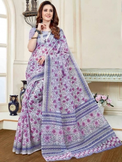 Purple Cotton Printed Cotton Sarees