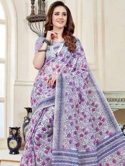 Purple Cotton Printed Cotton Sarees