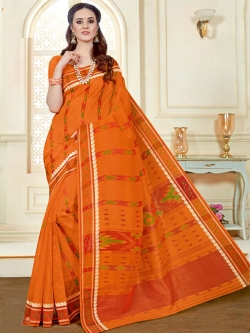 Orange Cotton Printed Cotton Sarees