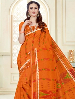 Orange Cotton Printed Cotton Sarees