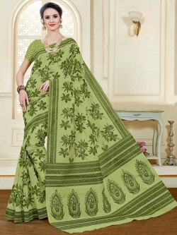 Green Cotton Printed Cotton Sarees