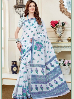 White Cotton Printed Cotton Sarees