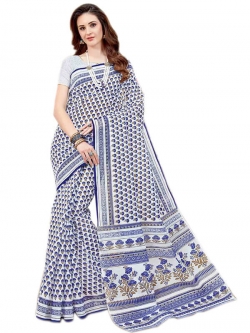 Blue Cotton Printed Cotton Sarees