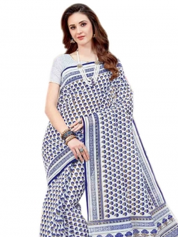 Blue Cotton Printed Cotton Sarees
