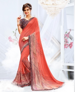 Pink Georgette Printed, Printed Border Regular Sarees