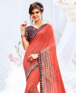 Pink Georgette Printed, Printed Border Regular Sarees