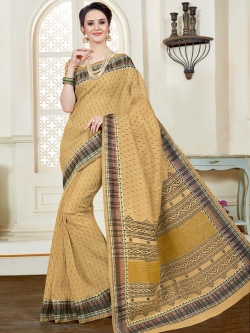 Beige Cotton Printed Cotton Sarees