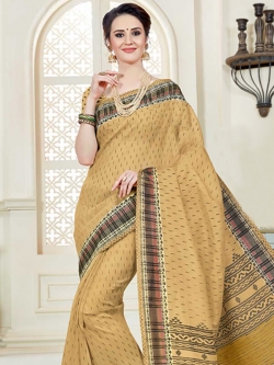 Beige Cotton Printed Cotton Sarees