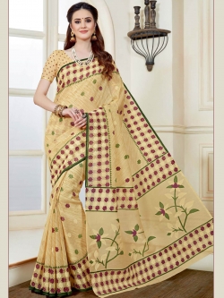 Beige Cotton Printed Cotton Sarees
