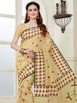 Beige Cotton Printed Cotton Sarees