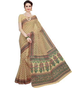 Beige Cotton Printed Cotton Sarees