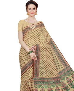 Beige Cotton Printed Cotton Sarees